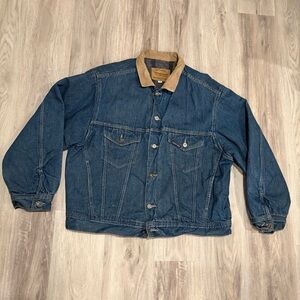 Denim Jean Jacket w/ Corduroy Tan Collar Warm Liner Worn Workwear